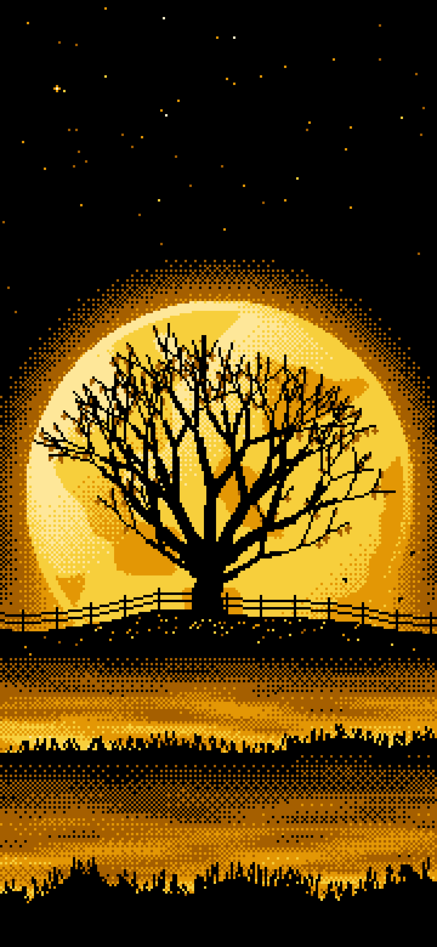Yellow Pixel Art Maple Tree and Harvest Moon wallpaper for iPhone and Android