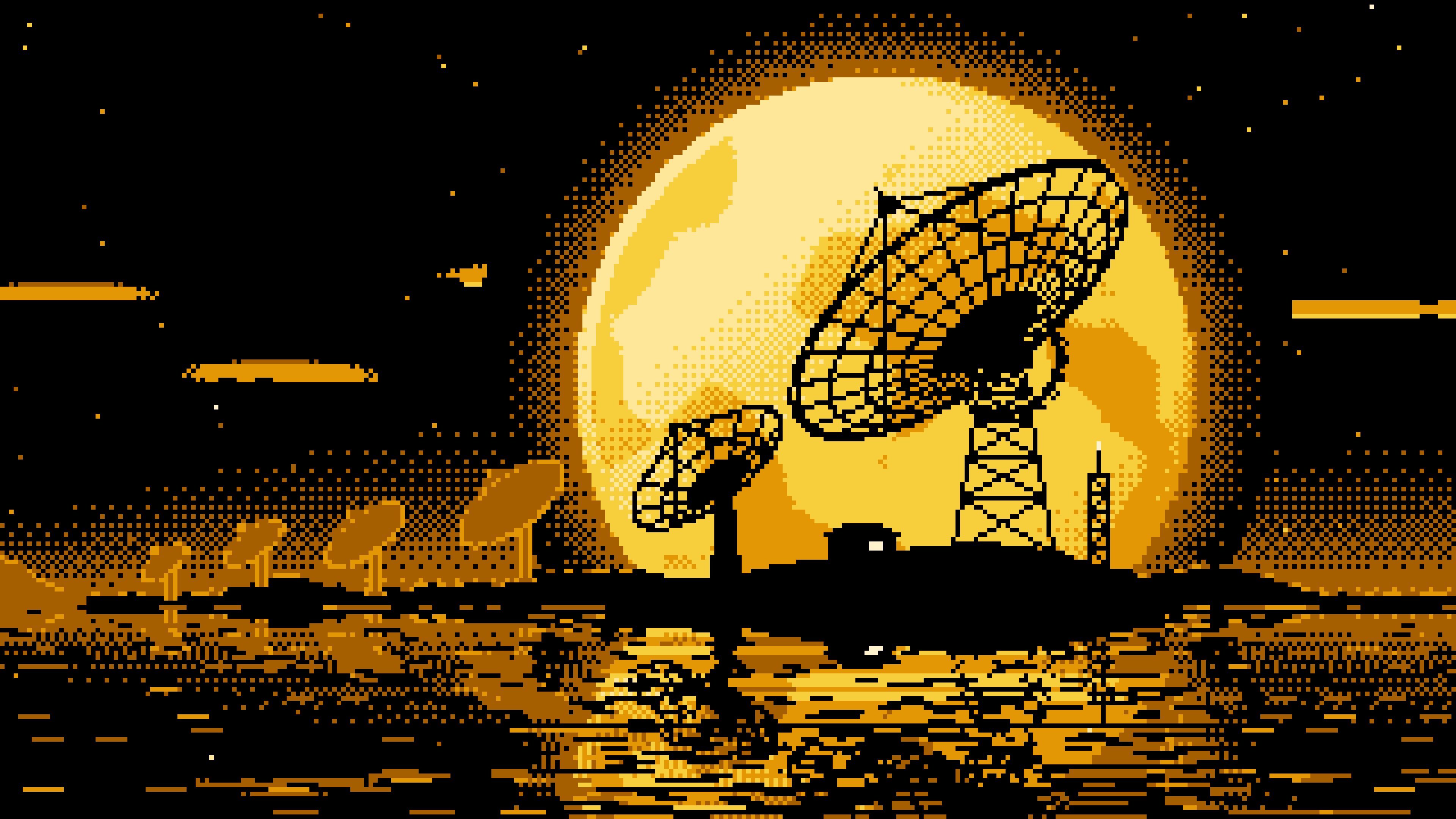 Yellow Pixel Art Radio Telescope and Full Moon desktop wallpaper in 4K
