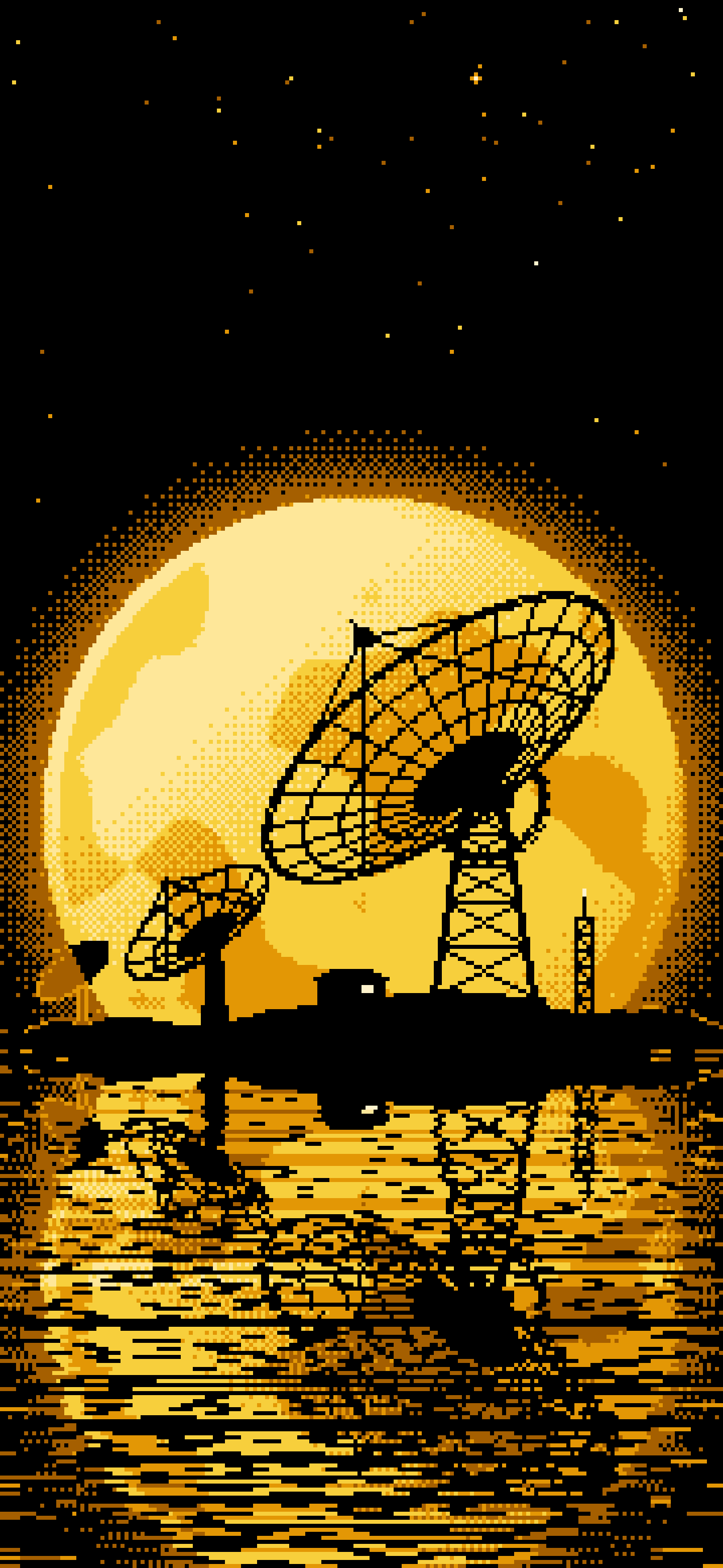 Yellow Pixel Art Radio Telescope and Full Moon wallpaper for iPhone and Android