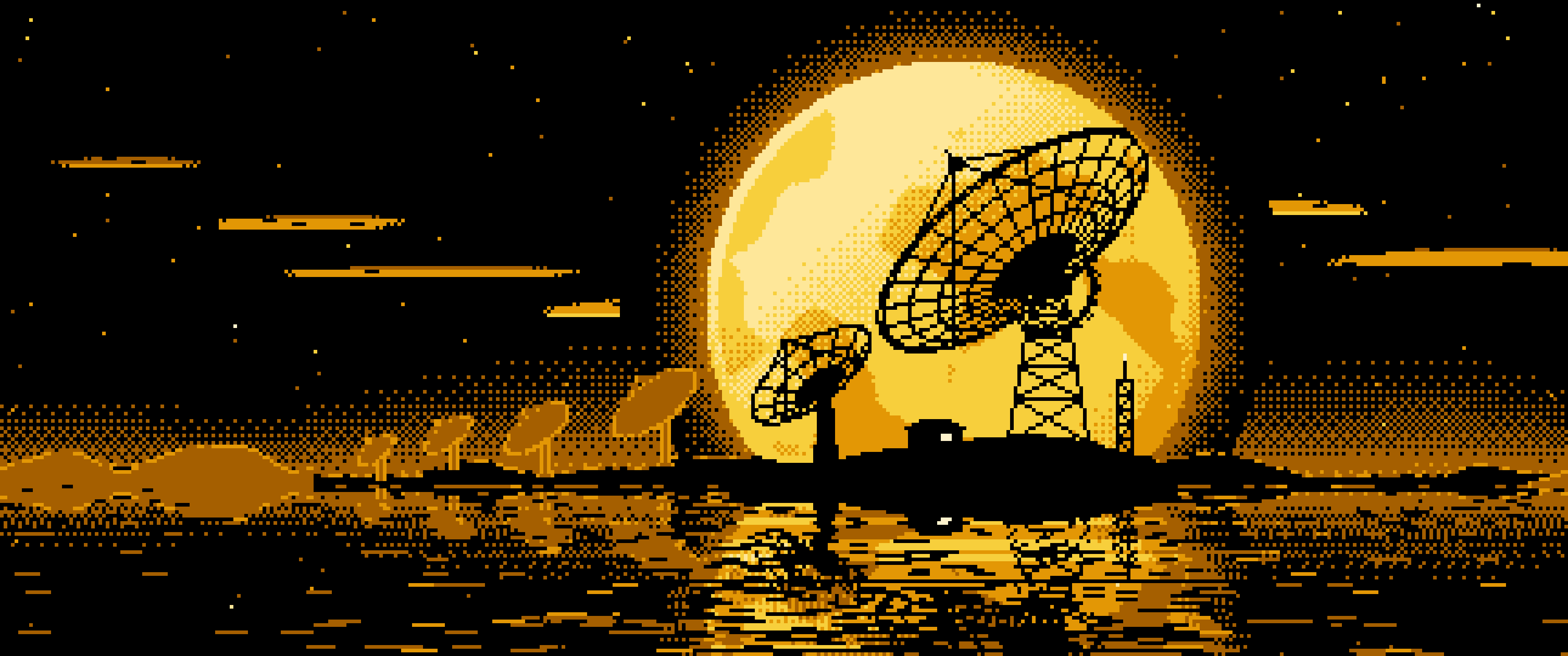 Yellow Pixel Art Radio Telescope and Full Moon ultrawide wallpaper, 3440 × 1440