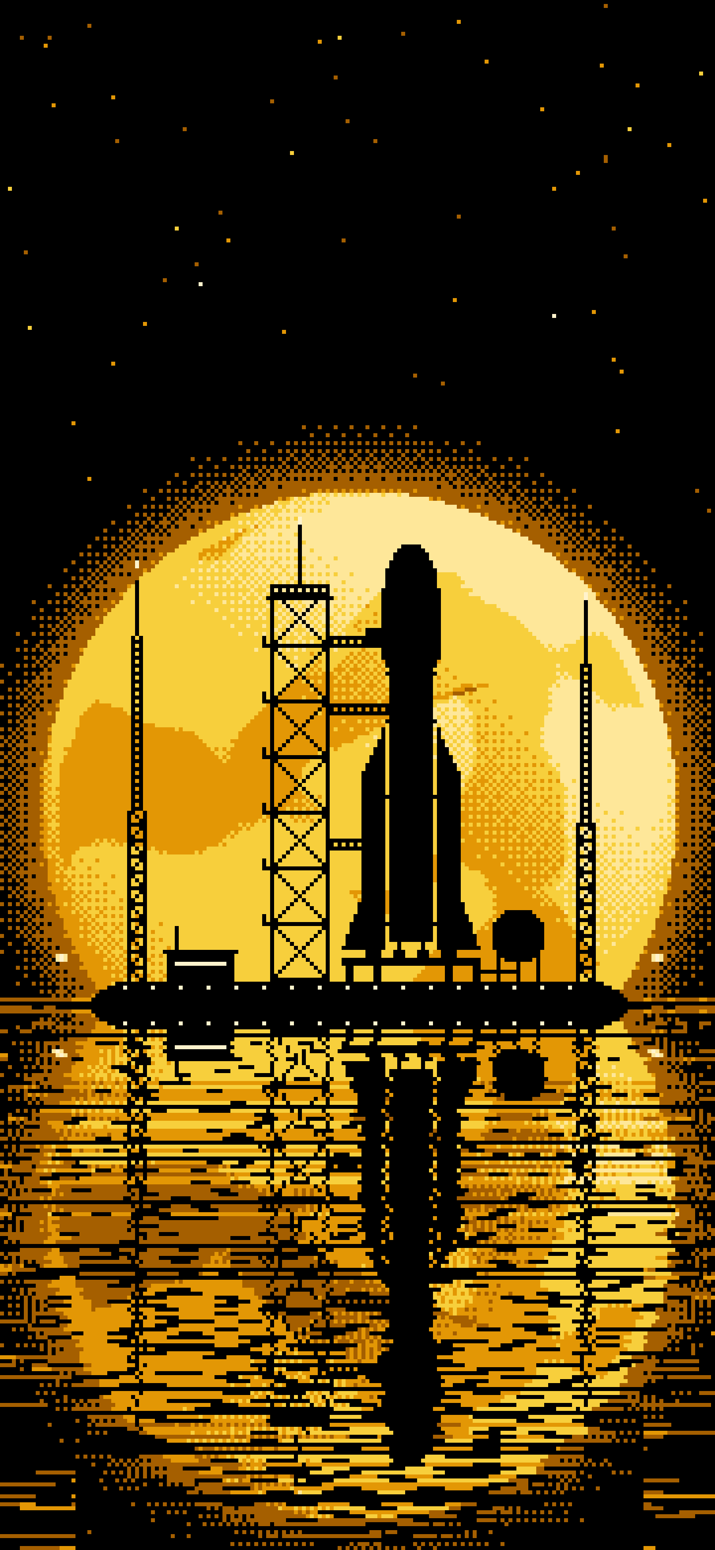 Yellow Pixel Art Rocket and Full Moon wallpaper for iPhone and Android