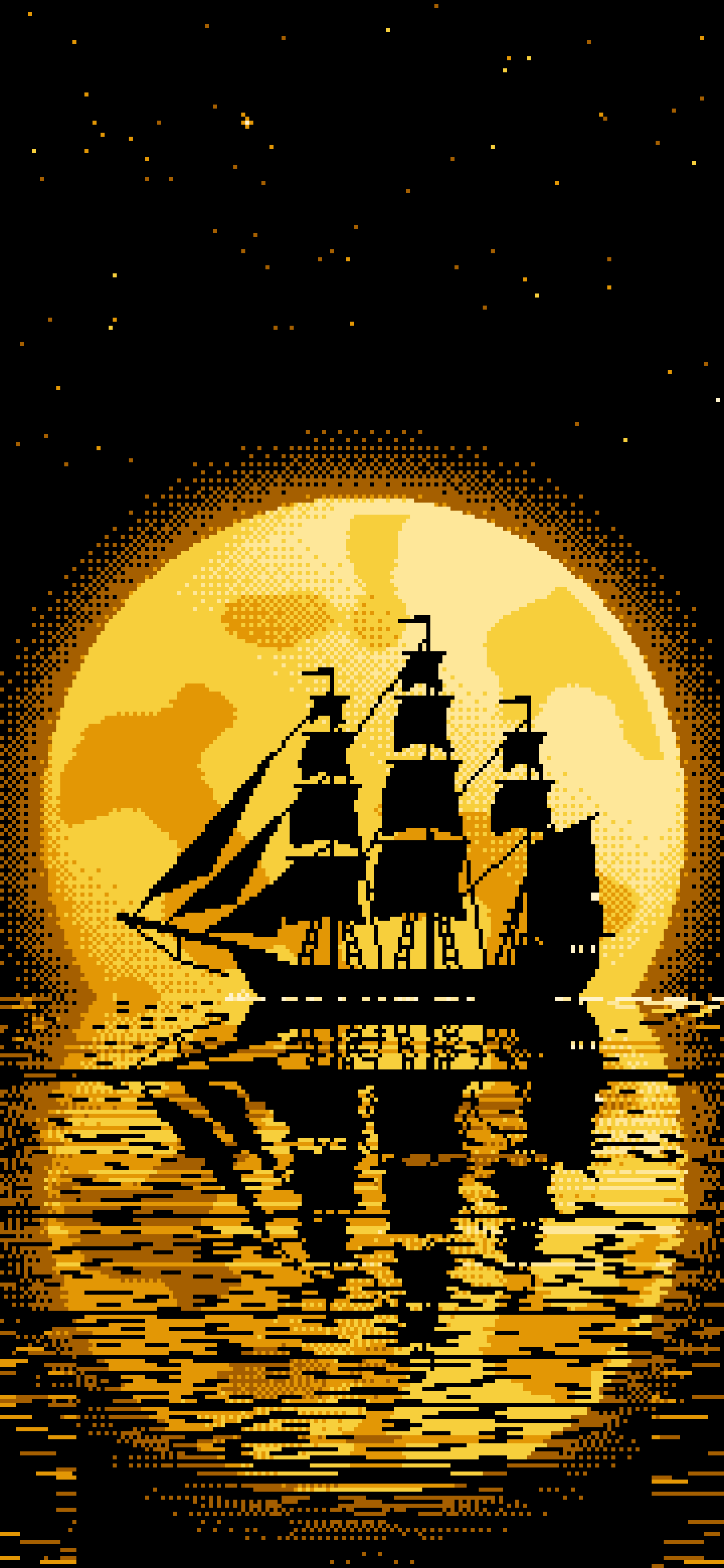 Yellow Pixel Art Sailing Ship and Full Moon wallpaper for iPhone and Android
