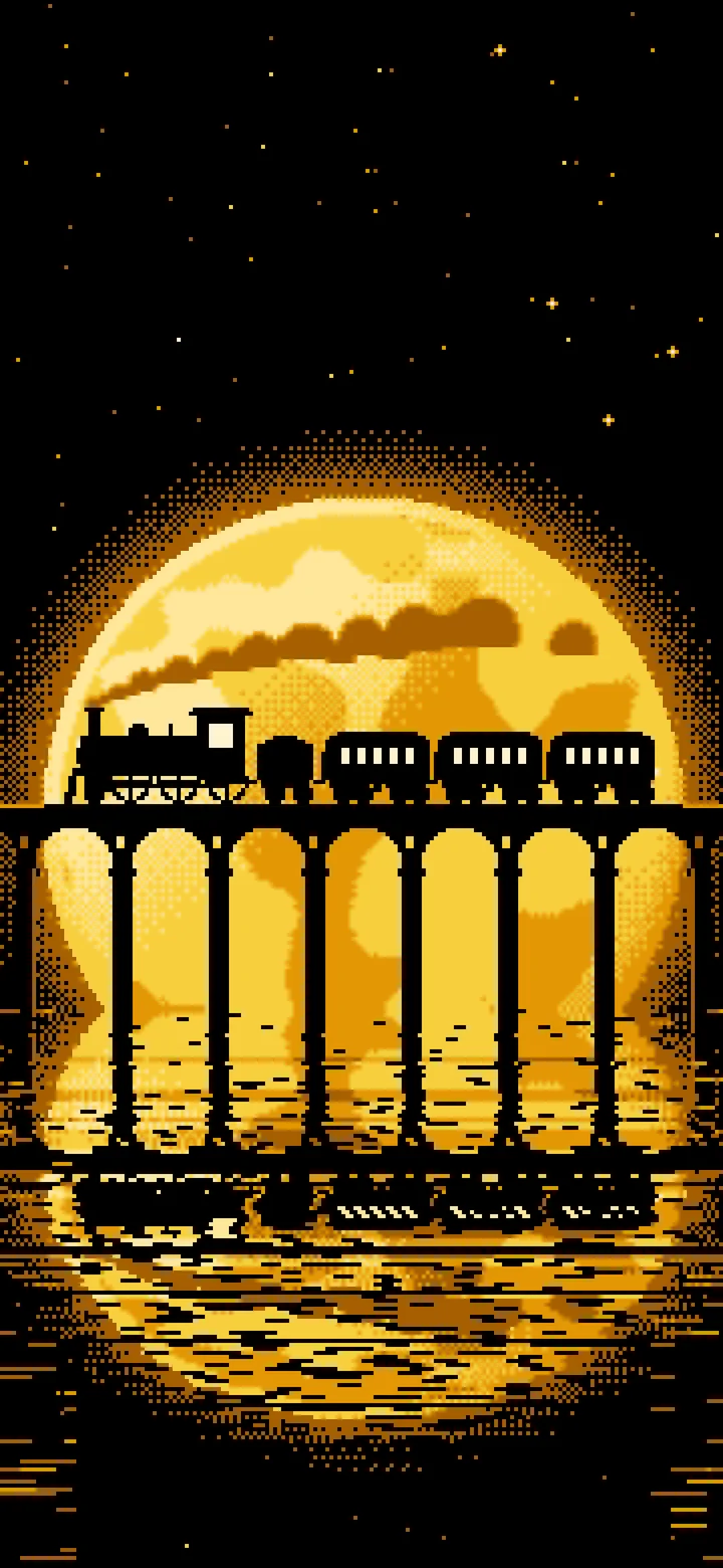 Yellow Pixel Art Steam Train and Full Moon wallpaper for iPhone and Android