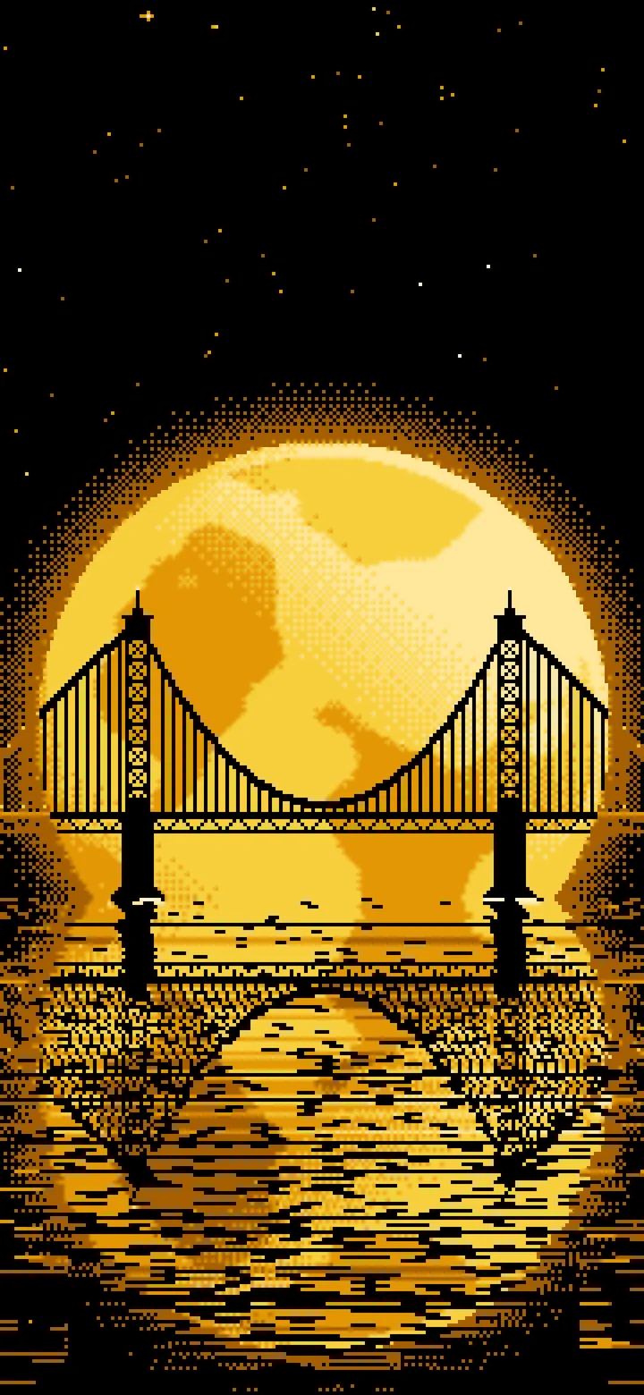 Yellow Pixel Art Suspension Bridge and Full Moon wallpaper for iPhone and Android