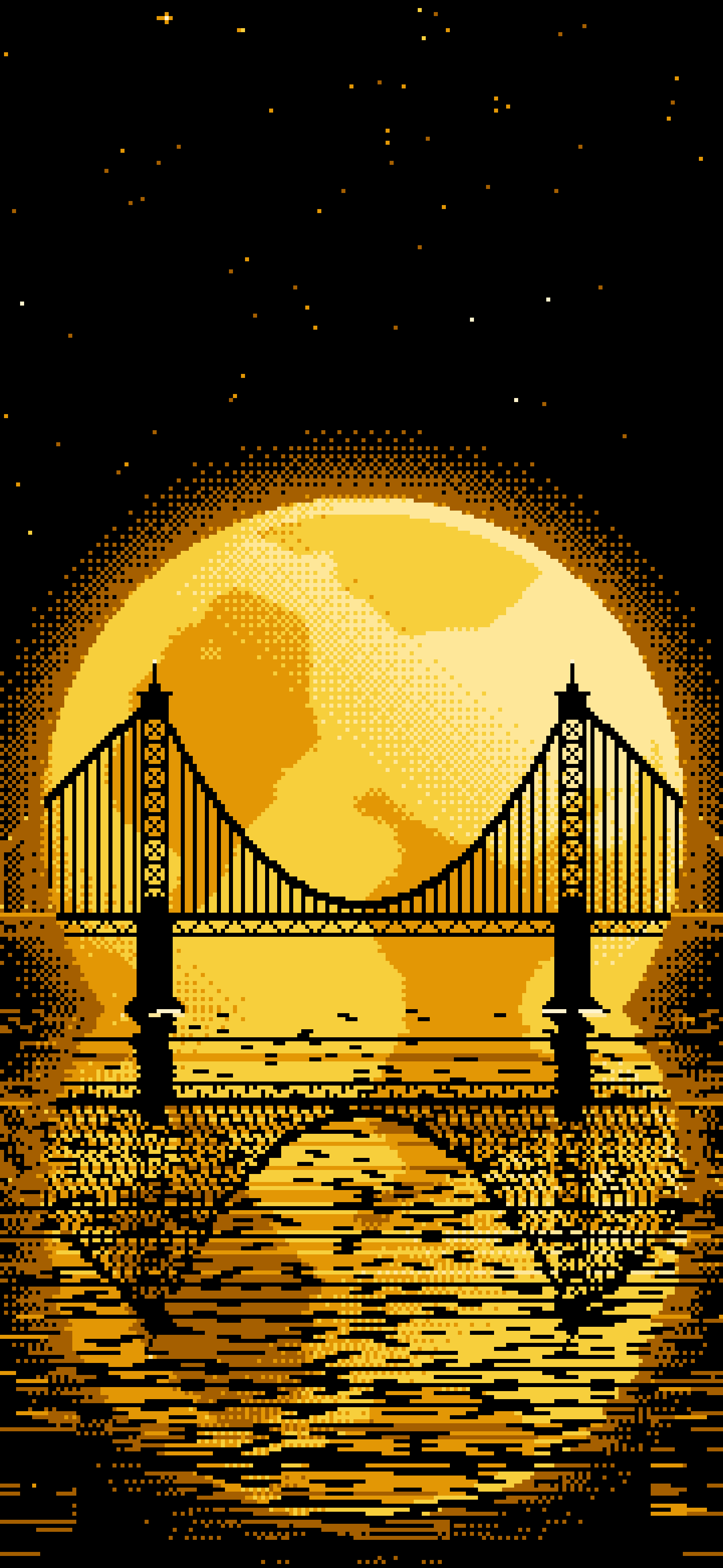 Yellow Pixel Art Suspension Bridge and Full Moon wallpaper for iPhone and Android