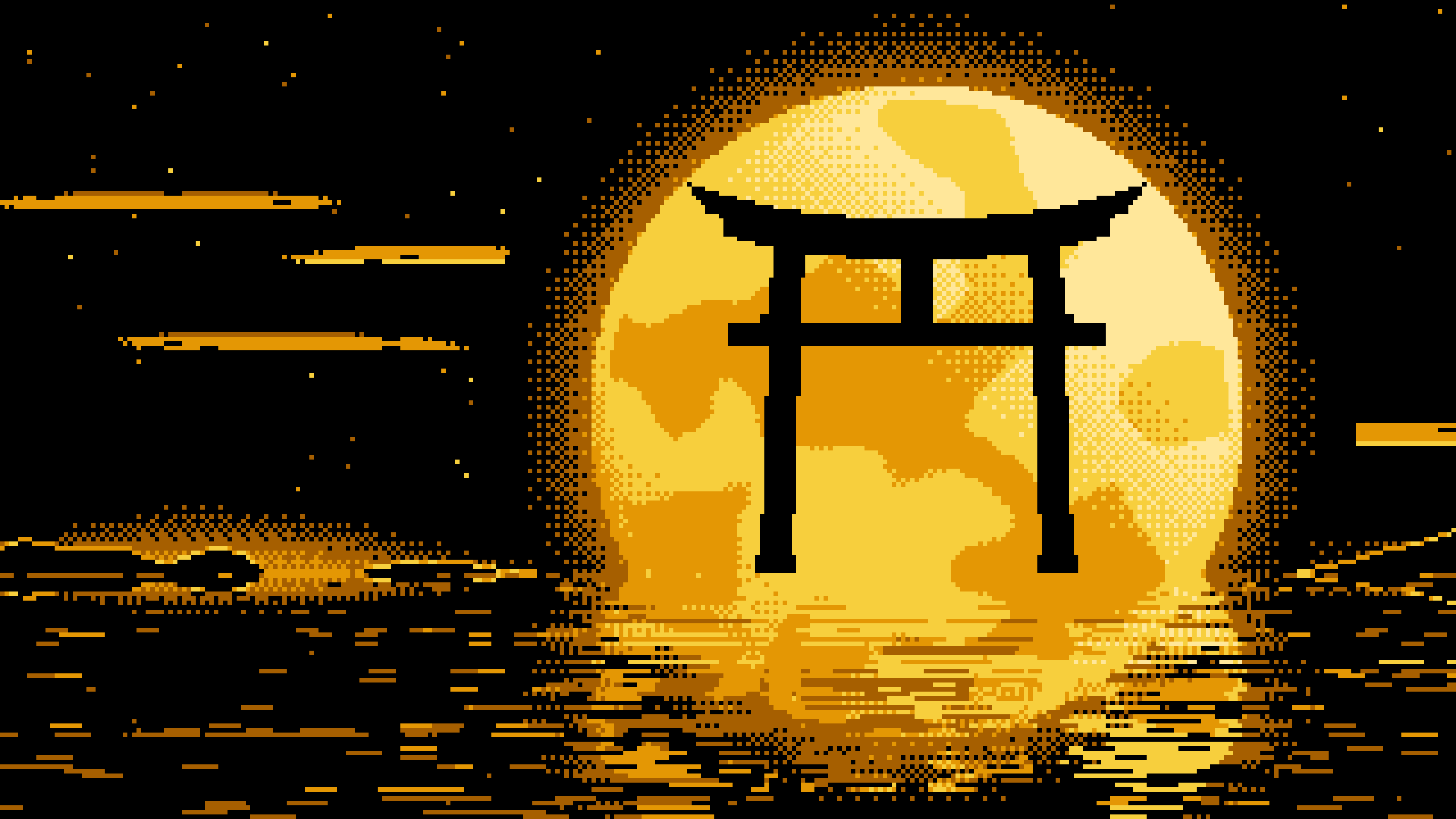 Yellow Pixel Art Torii Gate and Moon desktop wallpaper in 4K
