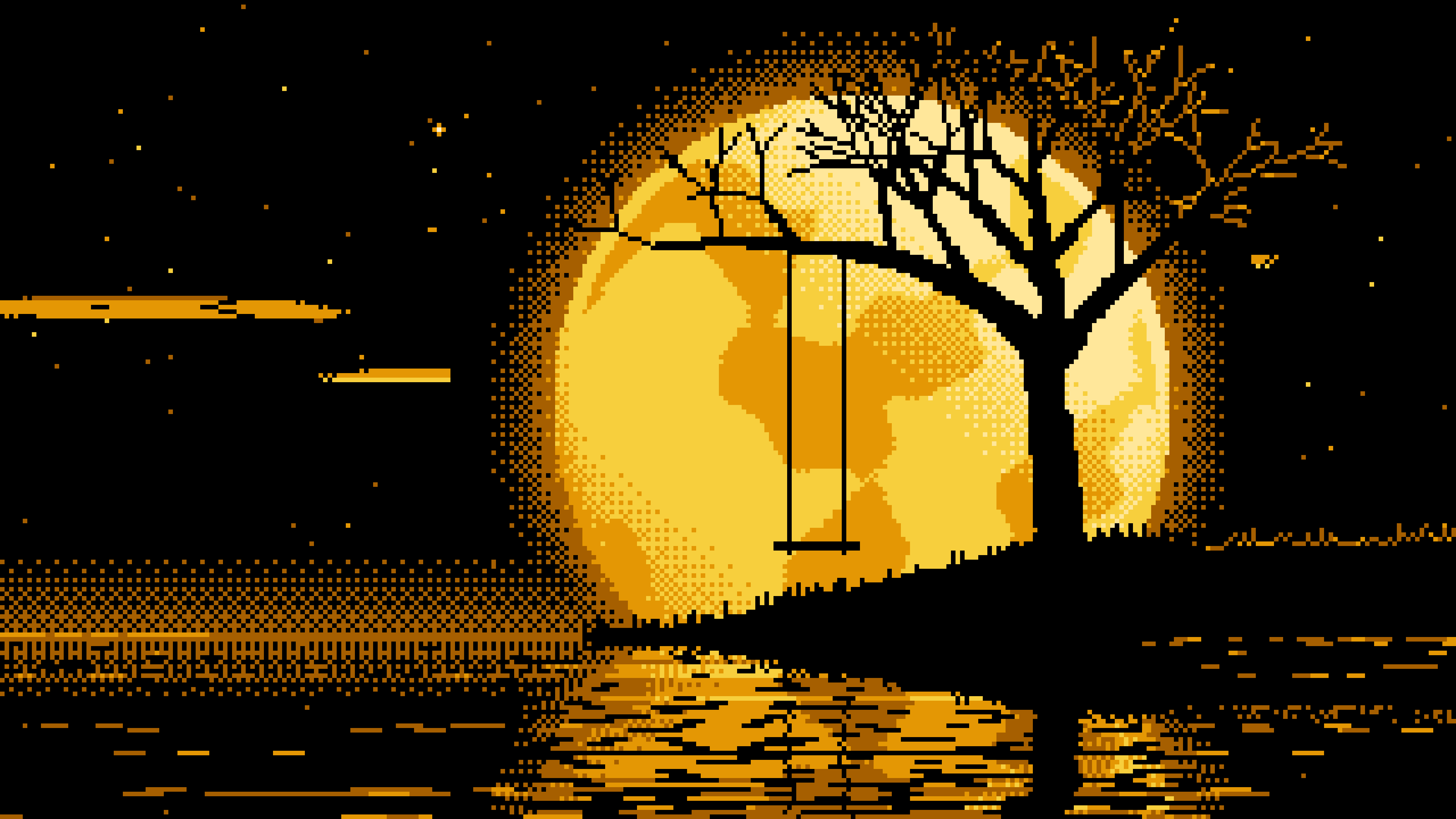Yellow Pixel Art Tree Swing and Full Moon desktop wallpaper in 4K