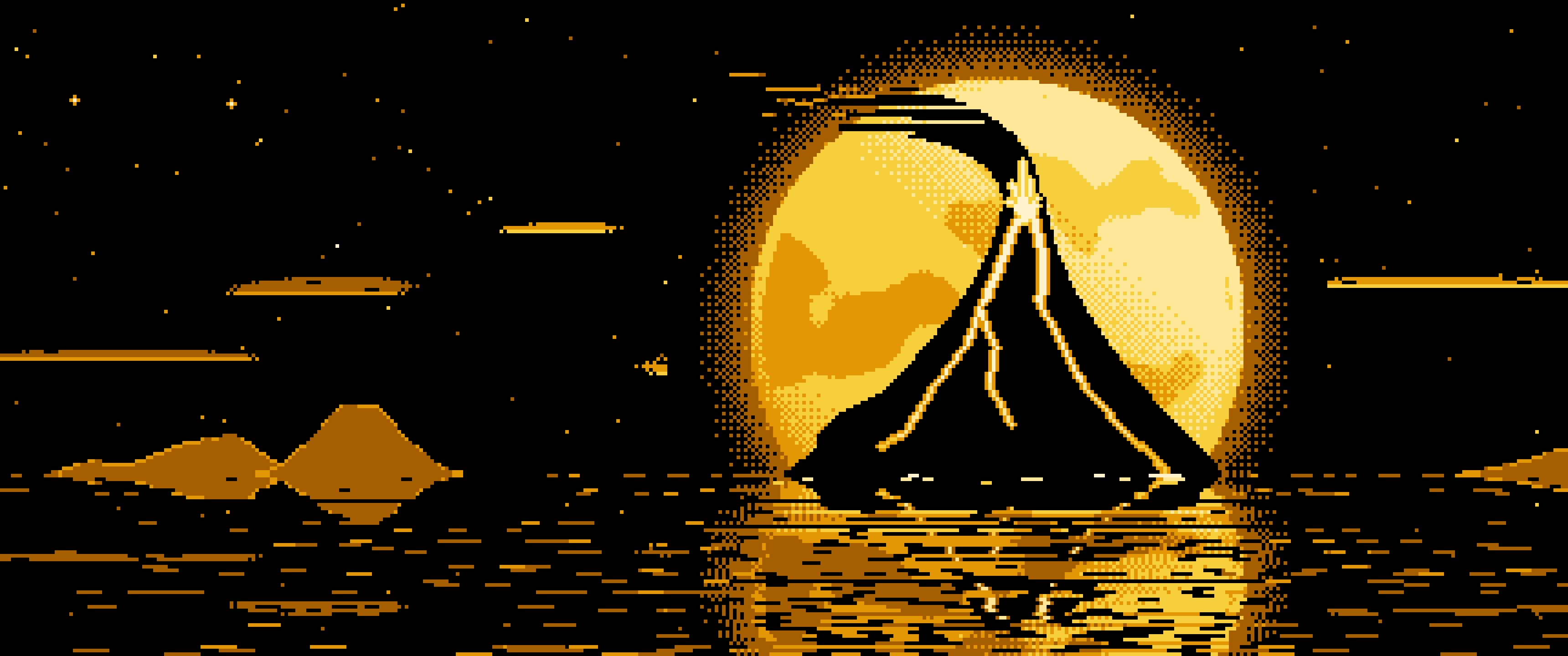 Yellow Pixel Art Volcano and Full Moon ultrawide wallpaper, 3440 × 1440