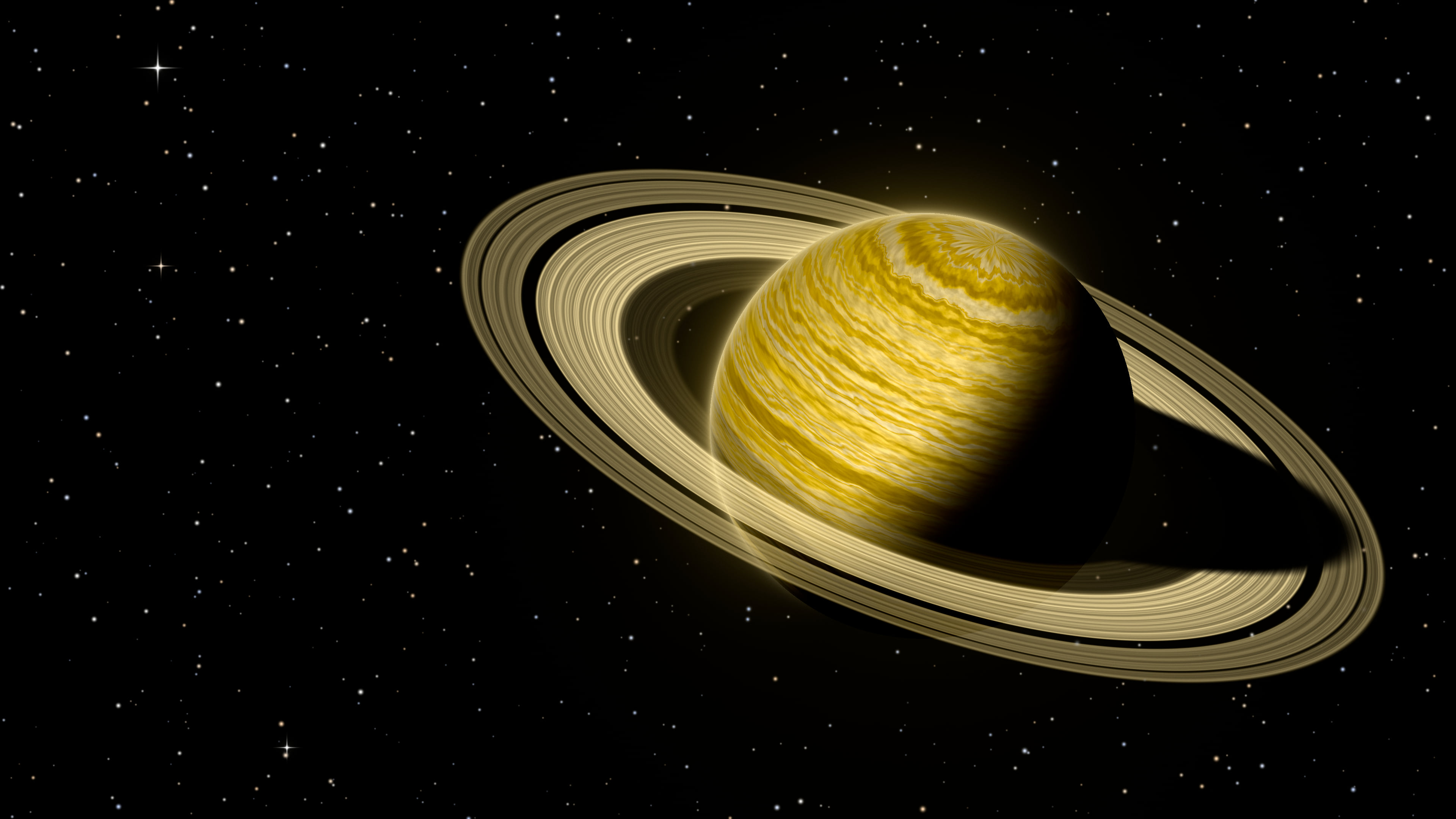 Yellow Ringed Saturn desktop wallpaper in 4K